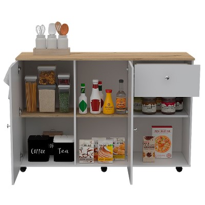 NicBex 1 Drawer Rolling Kitchen Island Cart with 4 Shelves and 2 Cabinets,Kitchen Island on Wheels with Storage,Modern Island Table for Kitchen