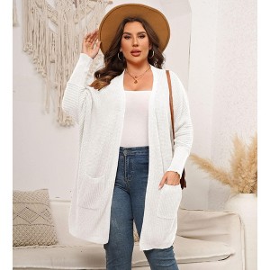 Coolmee Womens Plus Size Cardigan Long Sleeves Mid Length Knit Sweater Open Front Casual Coat With Pockets - 1 of 4