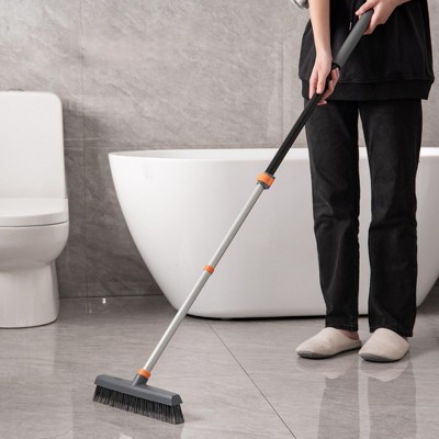 NAYSAYE Cleaning Tool Floor Brush with Squeegee Powerful Multi Surface Scrubber for Home and Outdoor Use, Black, 16.77"*4.57"*54.33"