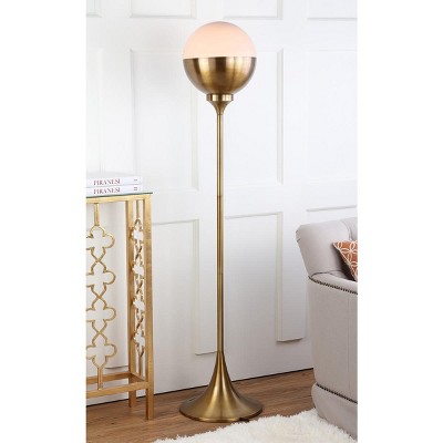 Renato 63.5" Brass Gold Contemporary Floor Lamp with White Globe Shade