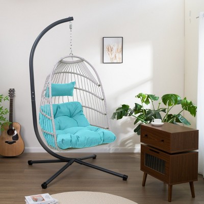 Patio Swing Egg Chair With Metal Stand,PE Rattan Egg Chair,Hanging Basket Chair,Hammock Chair -Maison Boucle