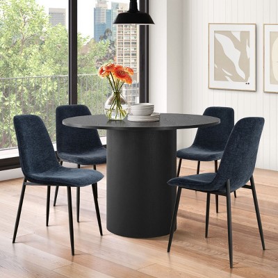 5-Piece 41.5" Dining Set for 4,Pedestal Black Round Dining Table with 4 Armless Dining Chair for Living Room,Dining Room,Farmhouse-Tanpinhause