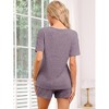 cheibear Women's Ribbed Knit Short Sleeve Top and Shorts with Pockets Pajamas Set 2 Pcs - 4 of 4