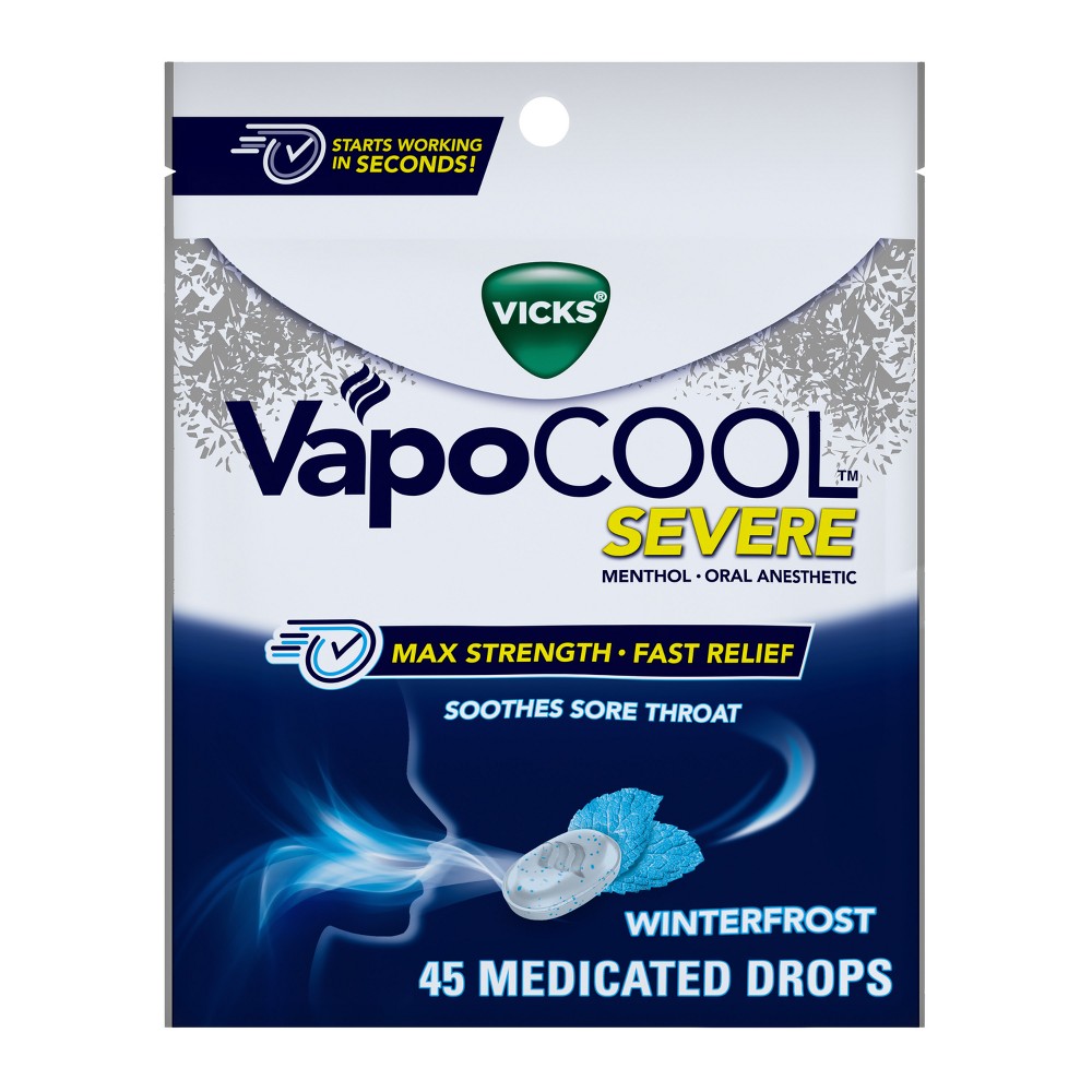 Vicks VapoCOOL Severe Medicated Drops — Winterfrost 45 ct product package