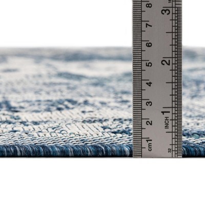 Blue Rectangular Stain-Resistant Synthetic Outdoor Rug