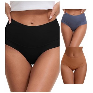 INSPIRE CHIC Women's High Waist Tummy Control Full Coverage Briefs Breathable Panties 3 Packs - 1 of 4