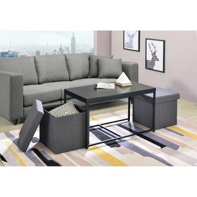 HOMLUX 3PCS Wood Grain Finish Rectangular Coffee Table Set with 2 Storage Bins Living Room
