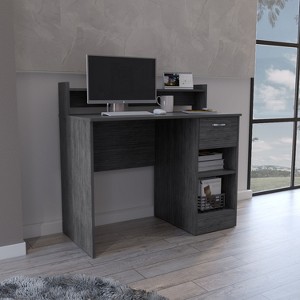Vynxaria Computer Desk with Top Open Shelf, 1-Drawer and 2-Storage Shelves, Smokey Oak - 1 of 4