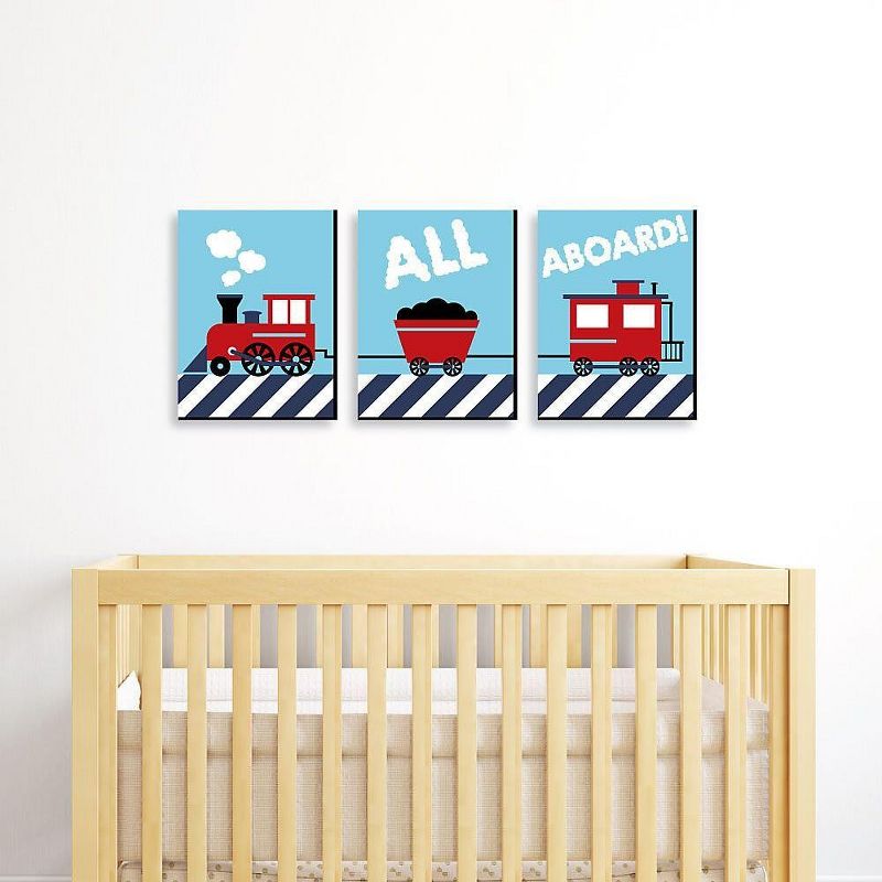 Big Dot of Happiness Railroad Crossing - Steam Train Baby Boy Nursery Wall Art and Kids Room Decor - Gift Ideas - 7.5 x 10 inches - Set of 3 Prints, 2 of 8