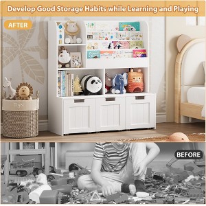 Kids Toy Storage, Bookshelf, with Cubbies, Drawers, Organizer Display Stand,  Toy Storage Cabinet for Kids Room, Classroom, Nursery, White - 1 of 4