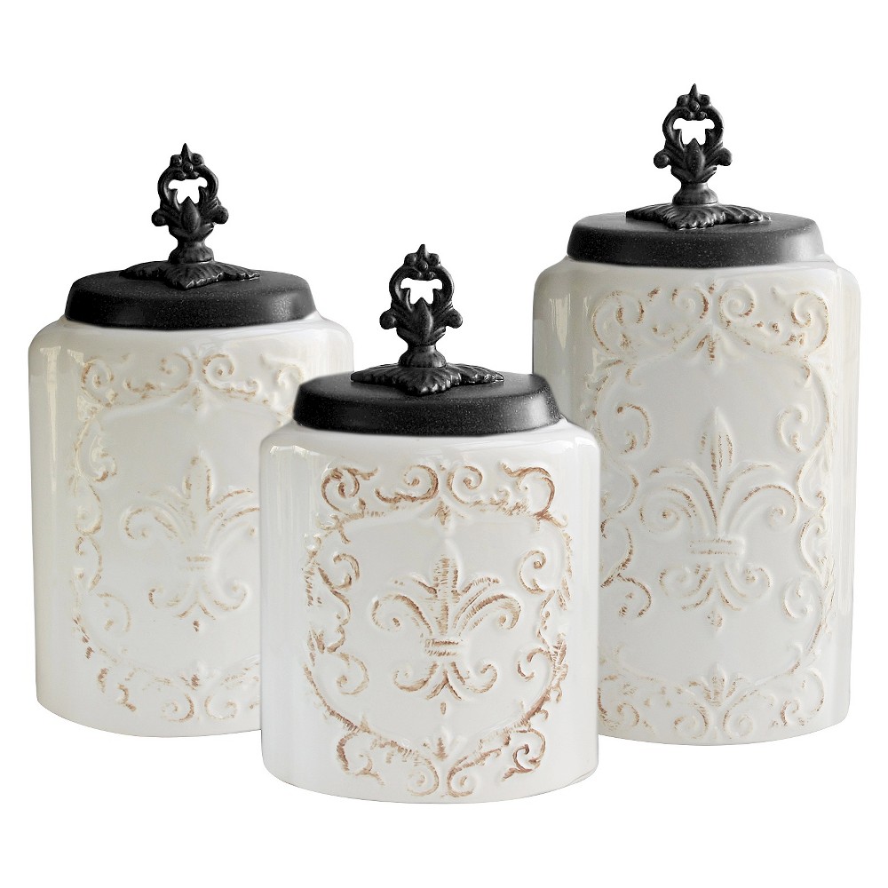 White Antique Set of 3 Canisters(missing 1 piece)