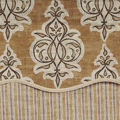 Jenna Caramel Damask Scalloped Cotton Window Valance 50" x 16"