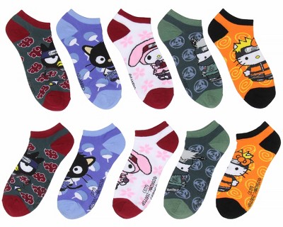Hello Kitty X Naruto Socks Character Mash-Up Ankle No-Show Socks 5 Pair Pack