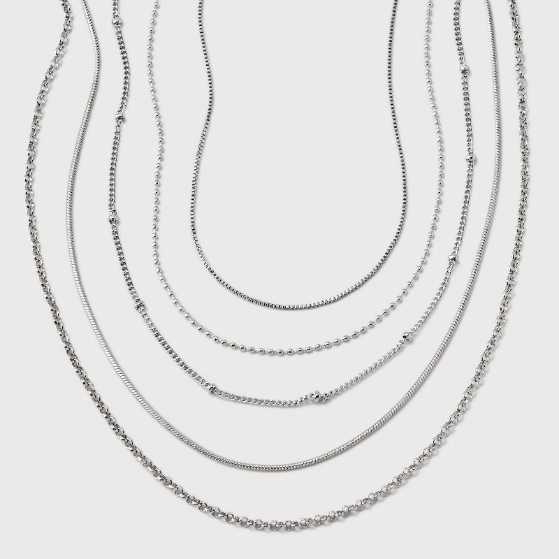 Multi-Strand 5 Row Dainty Chain Necklace - Universal Thread&#8482; Silver, 1 of 6