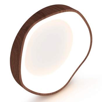 Tangkula LED Mount Ceiling Light 24W 3000K Lamp Fixture Wood Pattern Brown/Natural