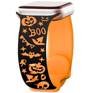 HTUTWOO Halloween Two-Tone Engraved iWatch Bands, Holiday Pumpkin Bands 42/44/45/49mm for iWatch Series 11 10 9 8 7 6 5 4 Ultra SE (Black+Orange) - 1 of 4