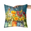 Daisy Vase Pillow Covers 18x18 Set of 2 Rustic Floral Sunflower Wood Board Decorative Throw Pillow Cases - 3 of 4