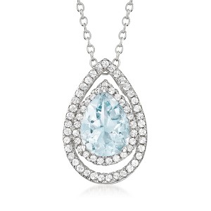 Ross-Simons 1.30 Carat Aquamarine and .60 ct. t.w. White Topaz Pear-Shaped Pendant Necklace in Sterling Silver Size 18 - 1 of 4