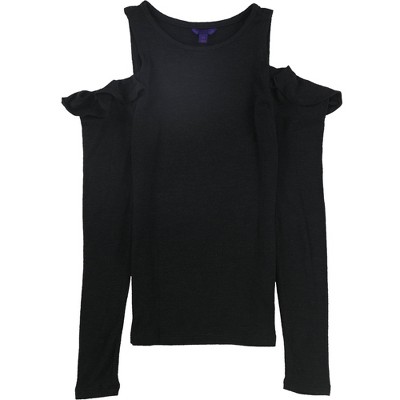 Aeropostale Womens Cold Shoulder Pullover Blouse, Black, Medium