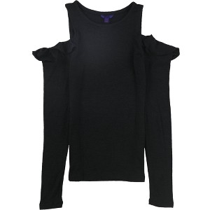 Aeropostale Womens Cold Shoulder Pullover Blouse, Black, Medium - 1 of 1