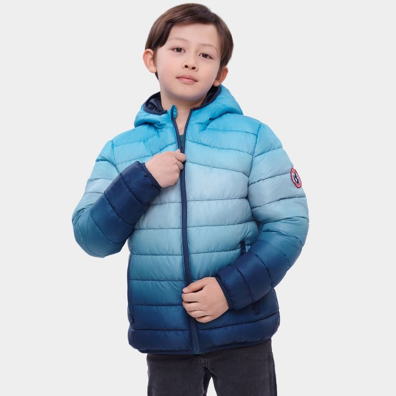 Rokka&Rolla Boys' Reversible Light Puffer Jacket Coat-Arctic Blue Gradient, size 4-5