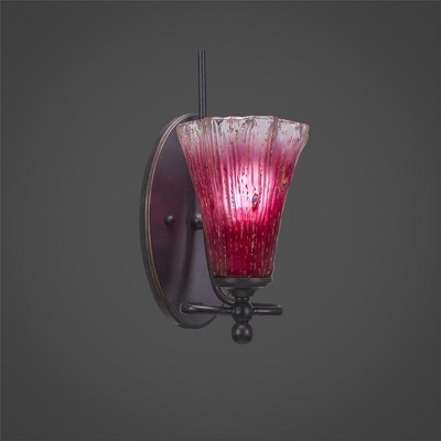 Toltec Lighting Capri 1 - Light Sconce in  Dark Granite with 5.5" Fluted Raspberry Crystal Shade