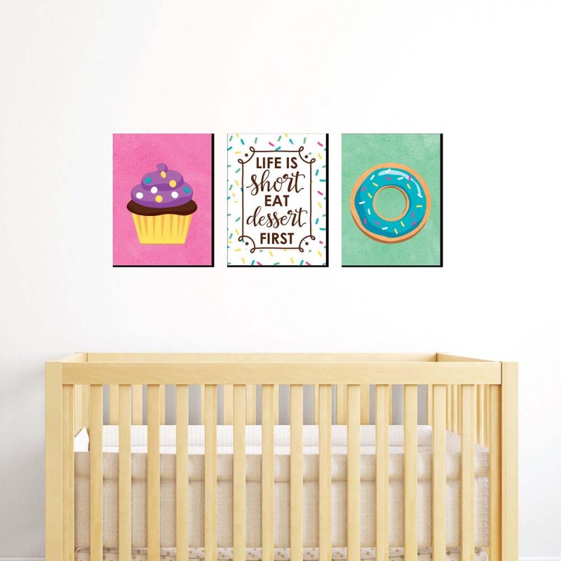 Big Dot of Happiness Sweet Shoppe - Cupcake Nursery Wall Art, Donut Kids Room Decor & Bakery Kitchen Home Decor - 7.5 x 10 inches - Set of 3 Prints, 2 of 8