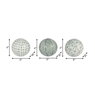 Set of 3 Green and White Ceramic Decorative Orbs