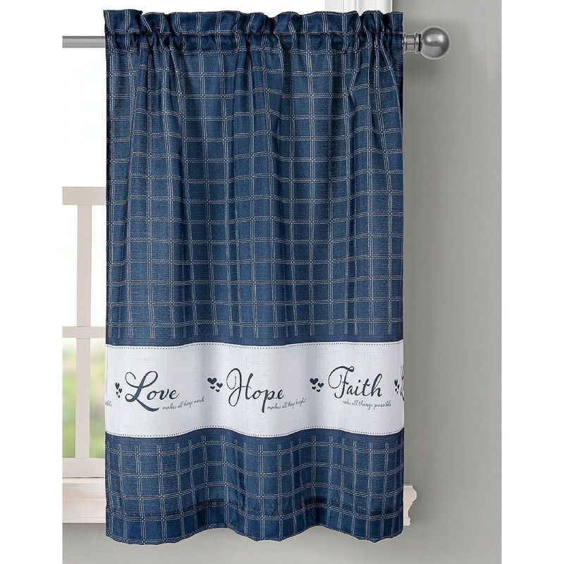 Kate Aurora Country Living Gingham Check Hope Faith Love 3 Pc Cafe Kitchen Curtain Set, 4 of 8