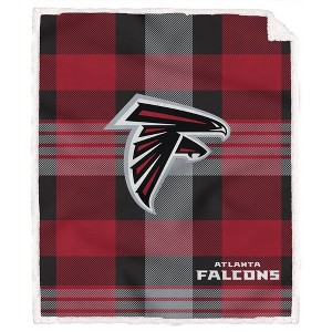 NFL Atlanta Falcons Plaid Steel Royal Plush Faux Shearling Blanket - 1 of 2