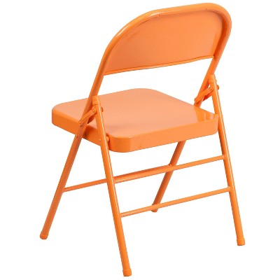 Orange Marmalade Metal Folding Chair with Triple Braced Legs