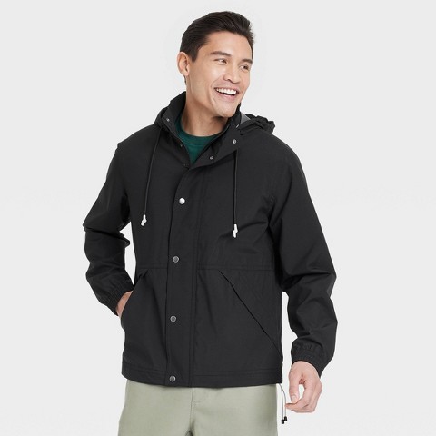 Мужские куртки Goodfellow & Co Men's Hooded Rain Coat - Goodfellow & Co™ Black L: Lightweight Wind-Resistant Ripstop, Elastic Banded Cuffs, Machine Washable