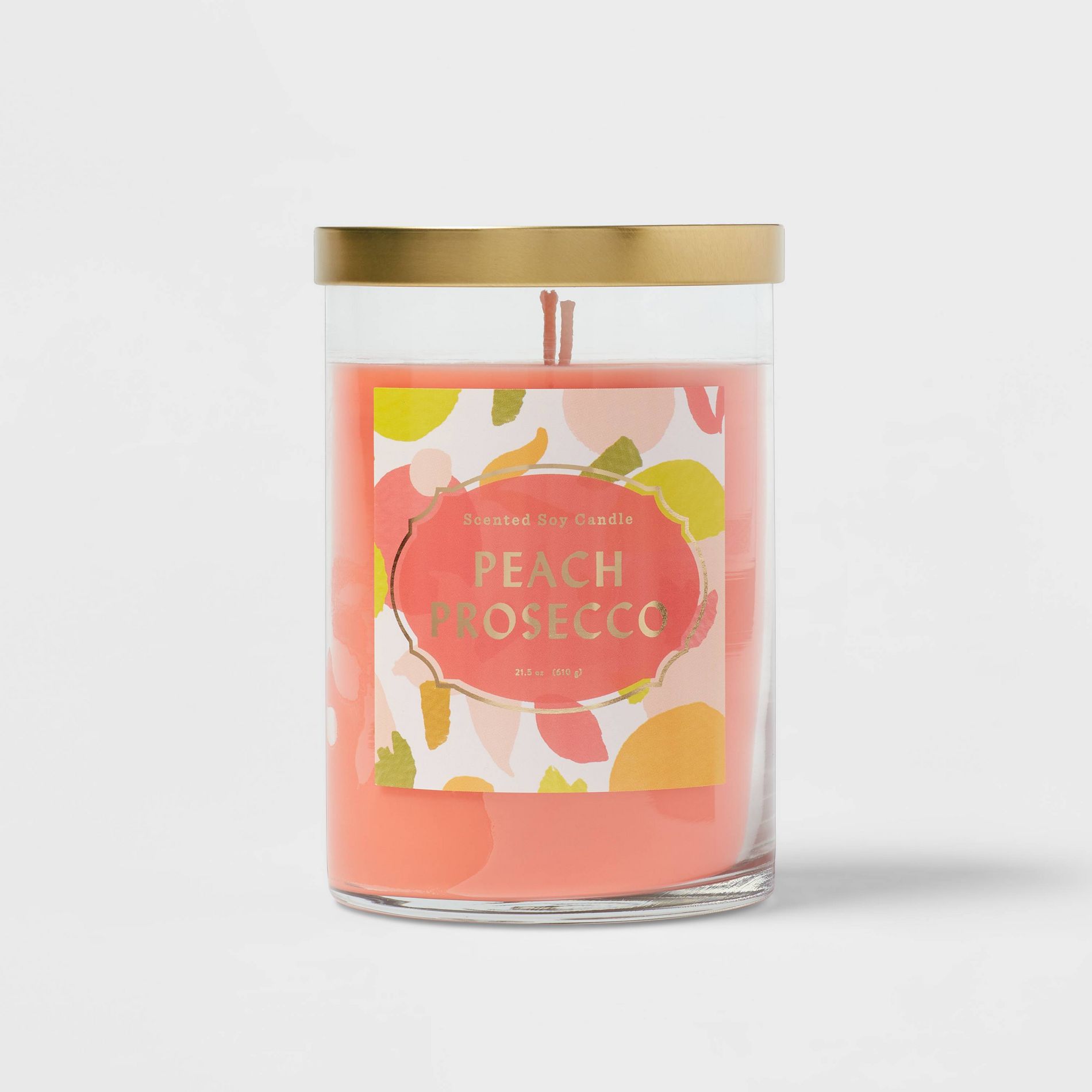 2-Wick Clear Glass Peach Prosecco Lidded Jar Candle 21.5oz - Opalhouse™: Soy Wax Blend, Bohemian Style, 75hr Burn Time