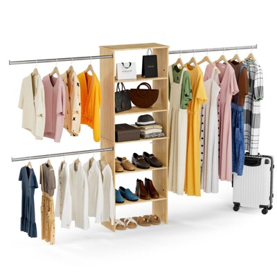 LOVMOR Wood Closet Organizer Starter Kit Tower with 3 Hang Rods
