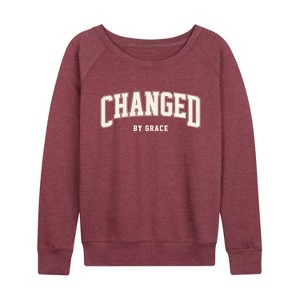 Women's - Instant Message - Changed By Grace Collegiate Lightweight French Terry Wide Neck Long Sleeve Graphic Shirt - 1 of 4