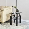 Lirago 2-Piece Tempered Black Glass Sofa Table-2-Layer Storage End Table with Modern Waterfall Edge 17.72"W * 17.72"L * 20.48"H - 4 of 4