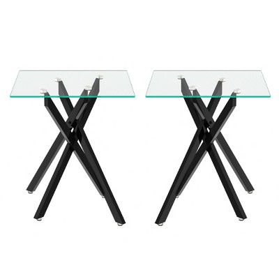 Dolonm 17.72" Square Clear Tempered Glass End Table,Stylish Design with Golden Metal Legs, Side Table for Living Room, 2 pcs