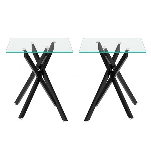 Dolonm 17.72" Square Clear Tempered Glass End Table,Stylish Design with Golden Metal Legs, Side Table for Living Room, 2 pcs - 1 of 4