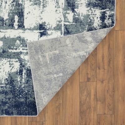 Blue and White Abstract Synthetic Rectangular Area Rug, 5' x 7'