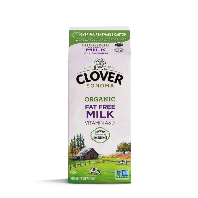 Clover Organic Farms Skim Milk - 0.5gal, 1 of 2