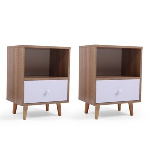 Gulches Set of 2 Mid Century Bedside Tables, Nightstand with Drawer & Shelf Storage, Side Accent Table for Living Room Bedroom - 1 of 4