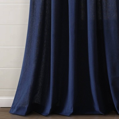 Navy Faux Linen Rod Pocket Sheer Curtain Panel with Tassels
