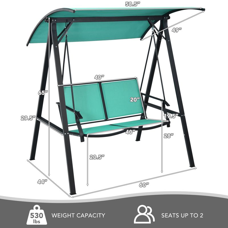 Costway Outdoor 2-Seat Swing Loveseat Canopy Hanging Swing, 3 of 11