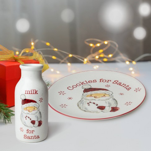 2pc Ceramic Santa Milk And Cookies Set Peppermint Pine Target