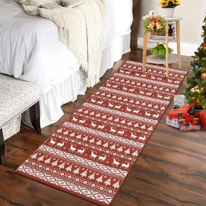 GustoWave Snowflake Christmas Holiday Decorative Area Rug for Bedroom Living Room, Red - 1 of 4