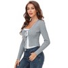 Womens Knit Shrugs Front Tie Long Sleeve Cardigan Cropped Sweater Cardigan,Gray - XL - 4 of 4