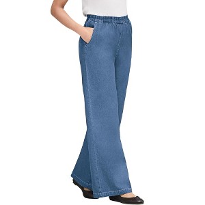 Woman Within Plus Size Petite Perfect Elastic Waist Wide-Leg Denim Jean - 1 of 2