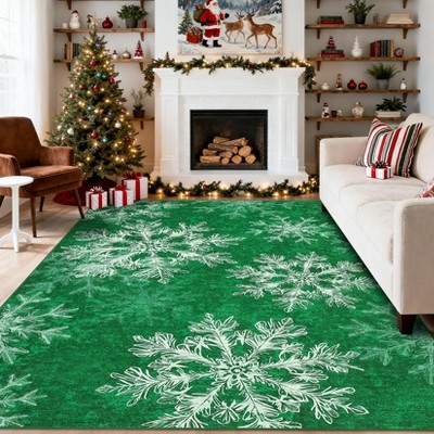 Christmas Snowflakes Printed Area Rug Washable Non Slip,Soft Indoor Carpets,Low Pile Xmas Decoration Rugs