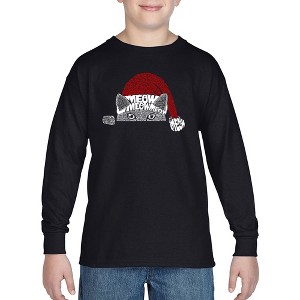 LA Pop Art Christmas Peeking Cat - Boy's Word Art Long Sleeve T-Shirt - 1 of 4