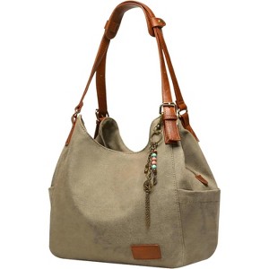 Women Canvas Hobo Purse Multi Pocket Tote Shopper Shoulder Bag Casual Top Handle handbag - 1 of 4